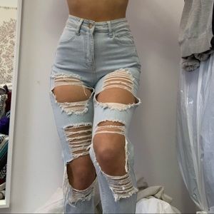 Light wash high waisted ripped jeans
